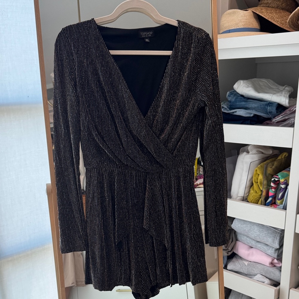 Topshop Black and Gold Striped romper